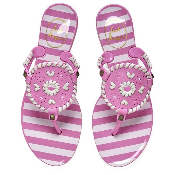 Jack Rogers Shoes - Jack Rogers Lavender Pink White Striped Georgica Jelly Sandal Size 8